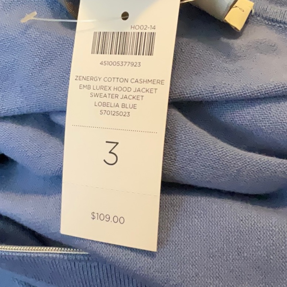 Zenergy cotton cashmere lurex Hood jacket sweater jacket lobelia blue - Picture 6 of 8